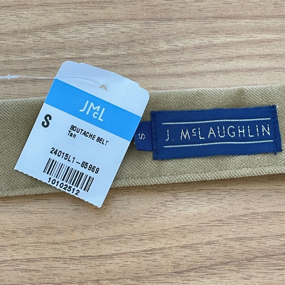 J. McLaughlin Womens Tan Velvet Belt Green Embroidery Tortoise Buckle S Preppy - Picture 5 of 9